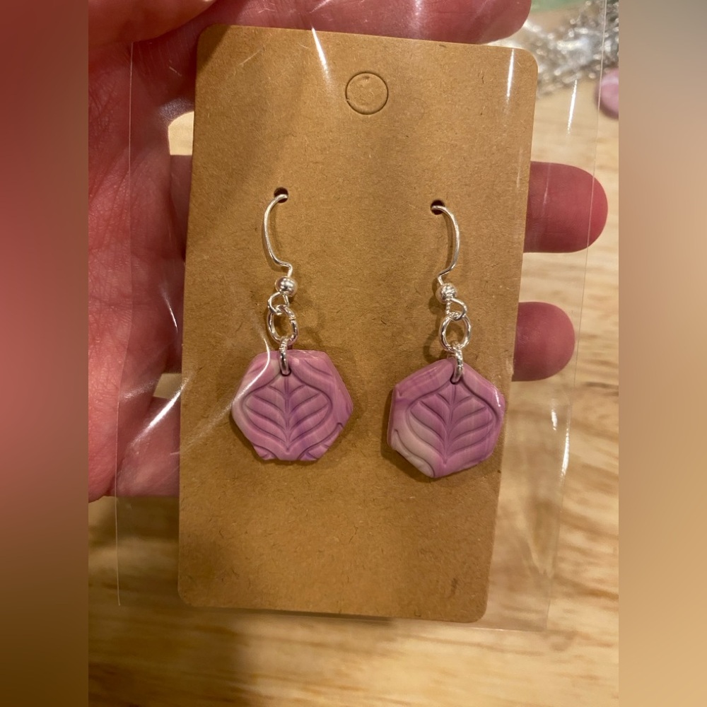 3/$10 Pink Hexagon Polymer Clay Earrings - Picture 3 of 7